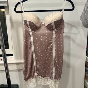 Marilyn Monroe light brown polka dot lace slip